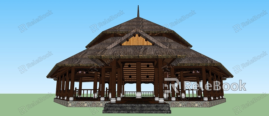 Southeast Asia Pavilion Large Pavilion Bell Tower Church Architecture Monastery model