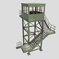 Green Metal Observation Tower With Staircase Railing And Top Platform 3d model