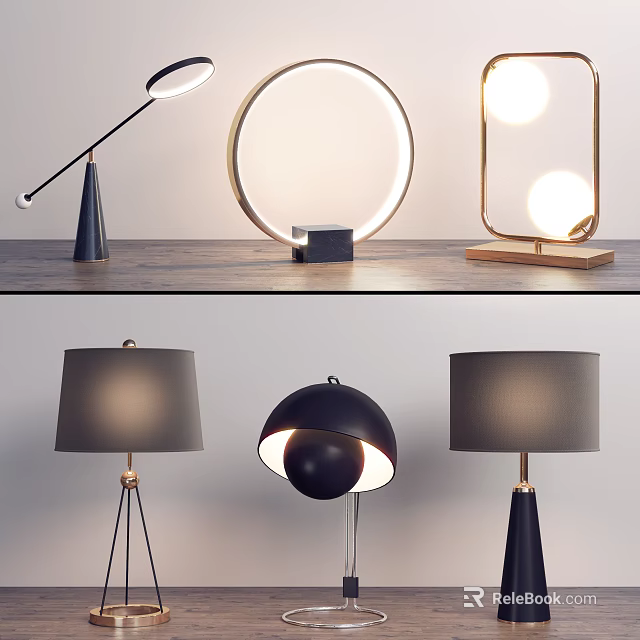 Modern Table Lamps With Circular Ring Cone Shaped And Hemispherical Designs For Home Decor 3d model