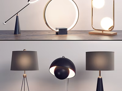 Modern Table Lamps With Circular Ring Cone Shaped And Hemispherical Designs For Home Decor 3d model