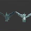 Mythical Black and White Birds with Large Wings Isolated on White Background