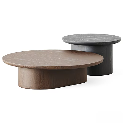 Modern Round Coffee Tables With Wooden And Dark Gray Thick Base Design 3d model