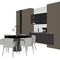 Modern Dining Table Set With Round Table White Yellow Chairs And Dark Cabinets 3d model