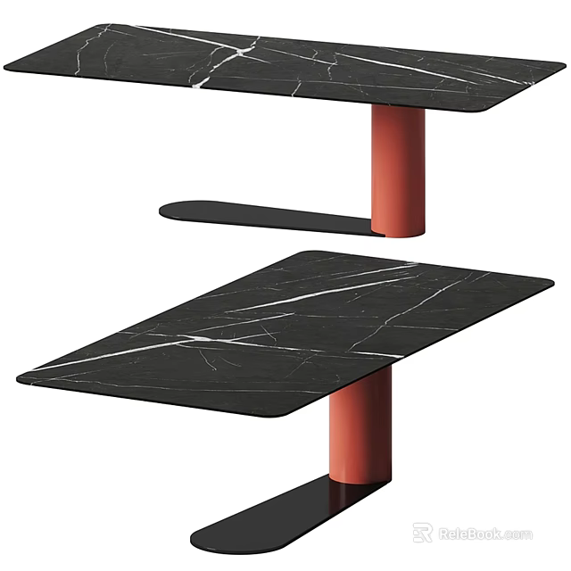 Contemporary Modern Coffee Table Featuring Black Marble Top And Red Support Legs 3d model
