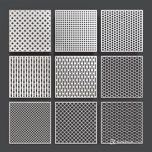 Various Decorative Perforated Patterns With Geometric Shapes And Grid Textures 3d model 