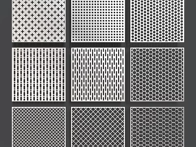 Various Decorative Perforated Patterns With Geometric Shapes And Grid Textures 3d model