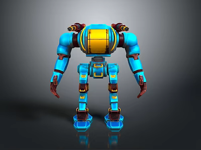Blue And Yellow Sci Fi Robot Game Movie Character With Mechanical Limbs And Back Devices 3d model