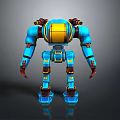 Blue And Yellow Sci Fi Robot Game Movie Character With Mechanical Limbs And Back Devices