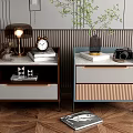 Modern Nightstand Design Featuring Table Lamp Alarm Clock Books Vase Plant And Camera