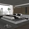 Modern Bedroom Interior With Large Bed Floor To Ceiling Window And Mountain View 3d model