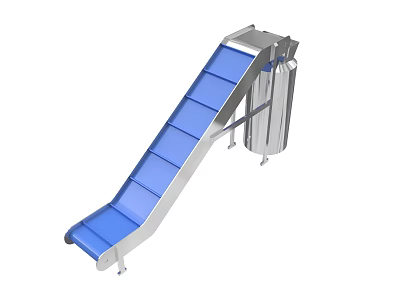 Inclined Industrial Conveyor Equipment With Blue Belt And Stainless Steel Frame 3d model
