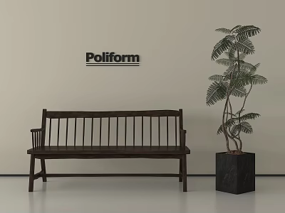 Poliform Public Bench With Wooden Design And Green Plant In Modern Interior 3d model