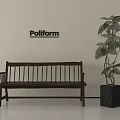 Poliform Public Bench With Wooden Design And Green Plant In Modern Interior
