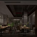 Modern Minimalist Restaurant Storefront With Warm Illuminated Signboard And Large Clear Floor Glass Windows