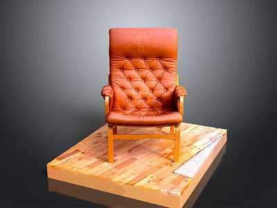Elegant Orange Leather Tufted Diamond Pattern Armchair On Wooden Platform 3d model
