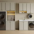 Modern Laundry Interior Design With Storage Cabinets Sink And Washing Machine 3d model