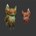 Two Cute 3D Cartoon Fox Models With Orange White Fur And Shiny Reflection