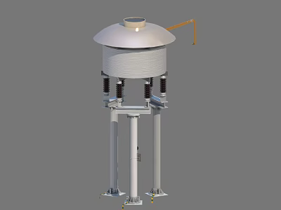 Industrial Equipment Cylindrical Vessel With Metal Dome Top Yellow Pipe And Support Pillars 3d model