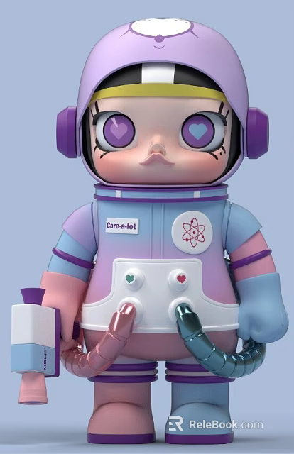 Astronaut Doll With Purple Helmet Heart Shaped Eyes Colorful Buttons And Care o lot Label 3d model 