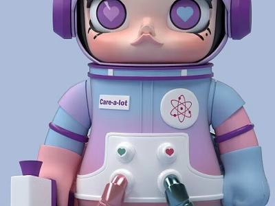 Astronaut Doll With Purple Helmet Heart Shaped Eyes Colorful Buttons And Care o lot Label 3d model