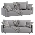 Modern Gray Two Seater Sofa With Geometric Pattern Pillows And Knitted Blanket 3d model