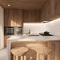 Wooden Restaurant Interior With Open Design Dining Table Chairs Pendant Light And Cabinets