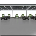 Covered Electric Vehicle Charging Station With Black Cars And Charging Ports Near Green Trees