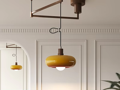 Modern Yellow Pendant Chandelier In Minimalist Interior With White Walls And Elegant Design 3d model