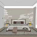 Modern Bedroom Interior Design With Bed Nightstands Table Lamps Accent Wall And Wardrobes