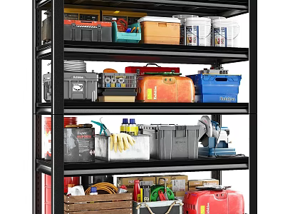 Multi Layer Metal Storage Shelf With Colorful Containers Tools And Supplies 3d model