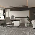Modern Office Interior Design With Desk Chairs Sofa Plants And Floor to Ceiling Windows