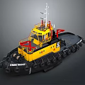 Strong Tiger Tugboat With Yellow Hull Black Components And Deck Equipment 3d model