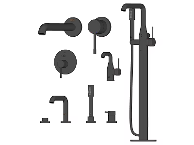 Different Types of Black Faucets with Various Styles and Components for Bathrooms 3d model