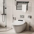 Modern Bathroom With Smart Toilet Wall Mounted Towel Rack And Glass Shower Partition
