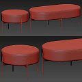 Modern Fabric Sofa Stools Round Rectangular Blue Yellow Upholstery Metal Legs 3d model
