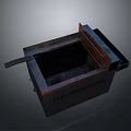 Old Rusty Metal Square Container With Black Handle And Grid Inside Structure