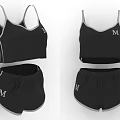 Black Sports Crop Top And Shorts Set With White M Logo And Gray Trim