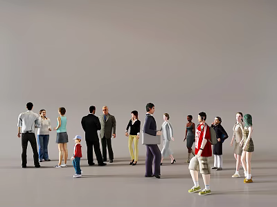 Group of People Standing Together With Different Ages Various Clothing Styles And Gray Background 3d model