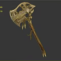 Decorative Battle Axe With Skull Shaped Head Intricate Carved Details And Wooden Handle
