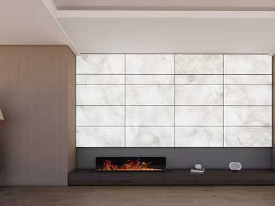 Modern Hotel Public Lounge Area With Marble Wall Fireplace And Decorative Items 3d model