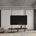 Modern Open Living Dining Area With White Sofa Coffee Table Abstract Painting And Potted Plant