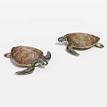 Pair of Sea Turtles With Brownish Shells Swimming Gracefully In Ocean Water