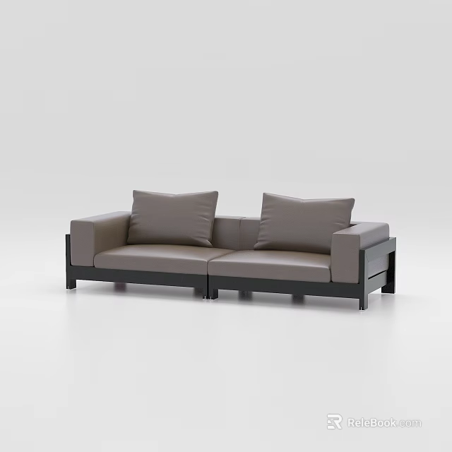 Modern Gray Leather Sectional Sofa With Two Soft Cushions And Black Frame Design 3d model