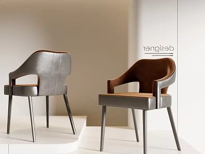 Modern Leisure Chairs With Gray Leather And Brown Velvet Upholstery And Sleek Metal Legs 3d model
