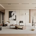 Modern Living Room Interior With Neutral Tones Sofa Coffee Table And Artwork
