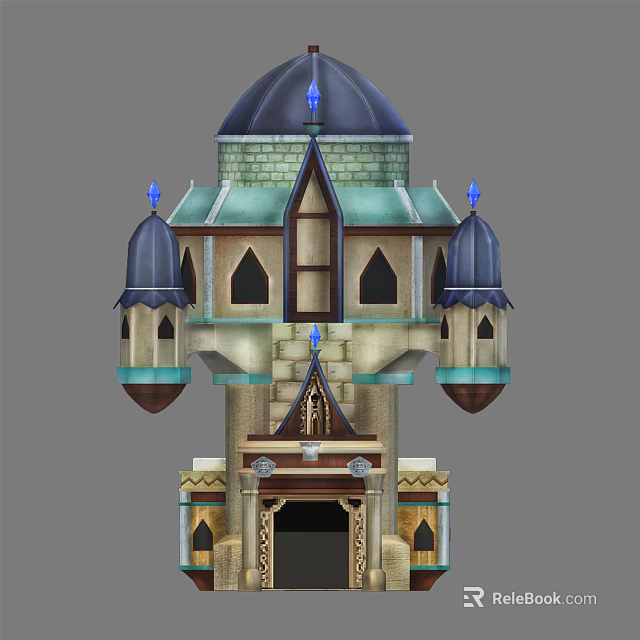 Cartoon Castle Tower Featuring Blue Dome Spires Arched Windows And Ornate Tiers 3d model 