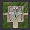 Vintage Airplane Displayed On Red Brick Archway In Model Scene With Grass And Paved Ground