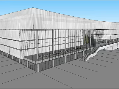 Contemporary Sales Office Building With Glass Curtain Wall And Horizontal Lines Design 3d model