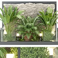 Lush Indoor Green Plant Wall Decor With Diverse Plants And Illuminated Lamps