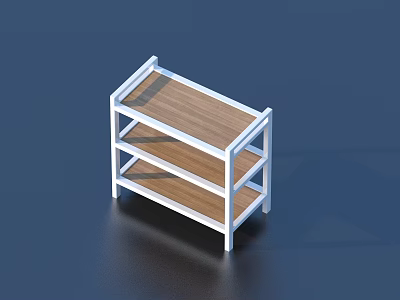 Modern White Frame Three Tier Shelving Unit With Wooden Storage Shelves 3d model